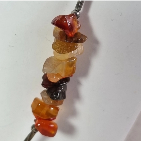 Sterling Silver Agate Necklace Amber Tone Toggle Clasp - Picture 7 of 10